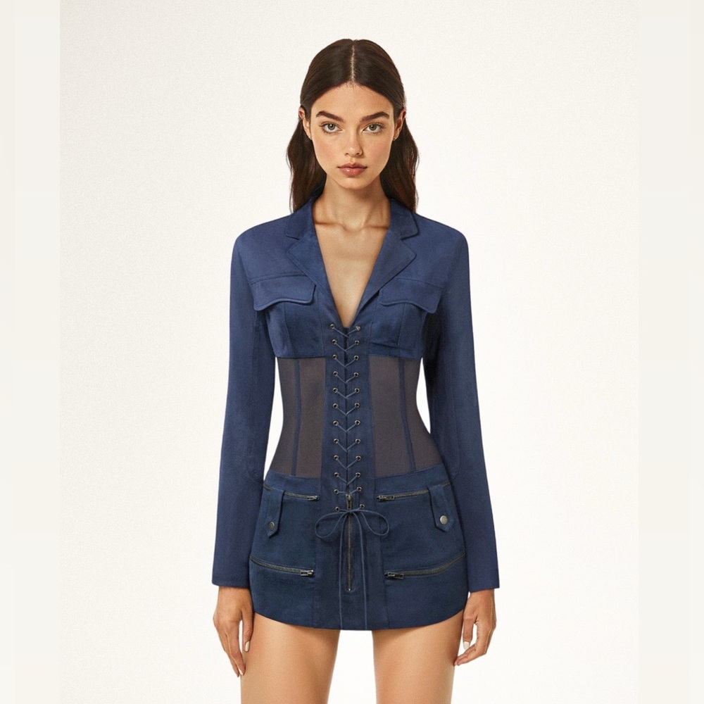 NWT JW Pei Faux Suede Corset Jacket Mini Dress 2